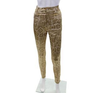 Blues Club Jeans Cotton Satin Snakeskin Print Skinny Leg Pants Gold Size 6